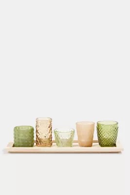 Esprit Wooden tray with glass tealight holders at our Online Shop