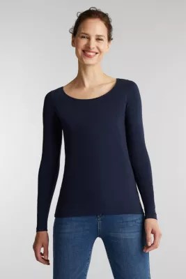 Esprit Stretch long sleeve top with a round neckline at our Online Shop