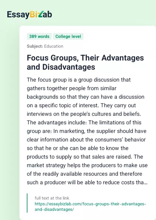 Focus Groups, Their Advantages and Disadvantages