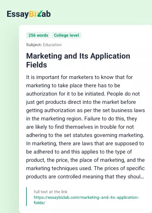 Marketing and Its Application Fields