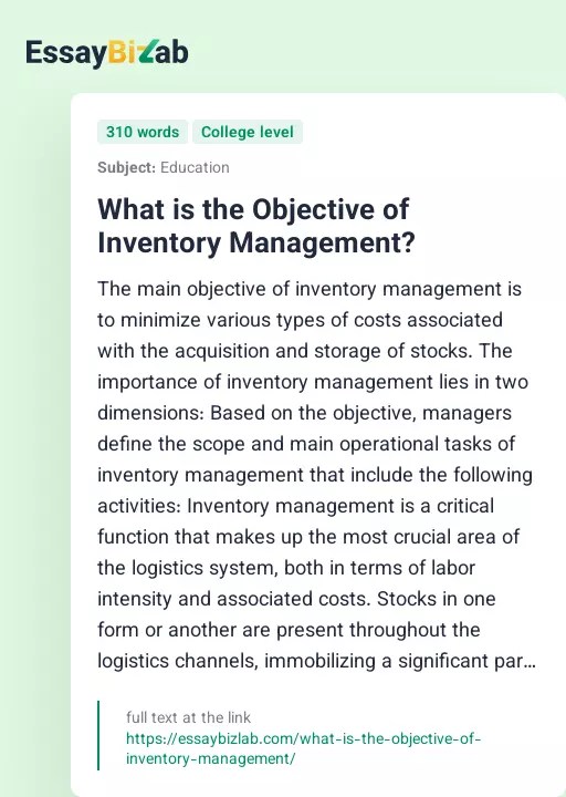 What is the Objective of Inventory Management?