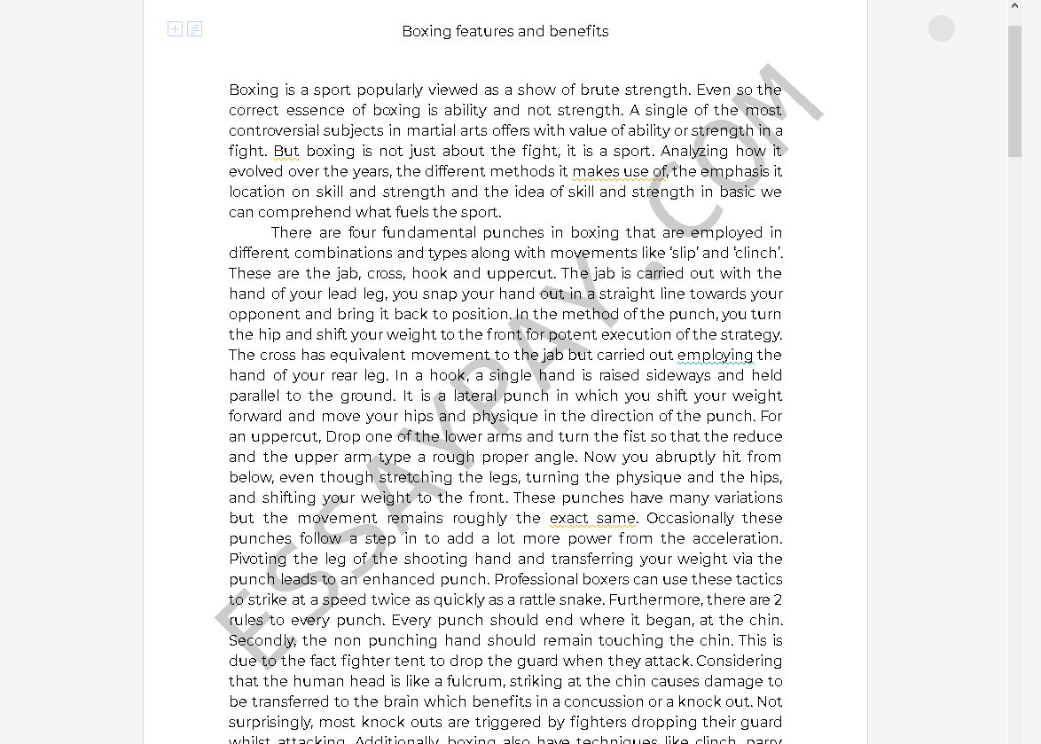 Boxing features and benefits [Essay Example], 1797 words EssayPay