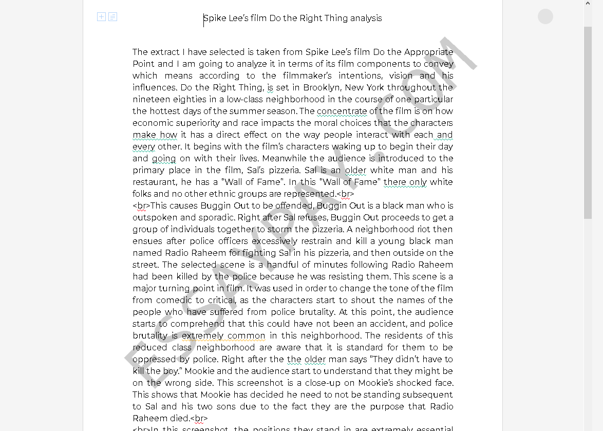 Spike Lee’s film Do the Right Thing analysis [Essay Example], 523