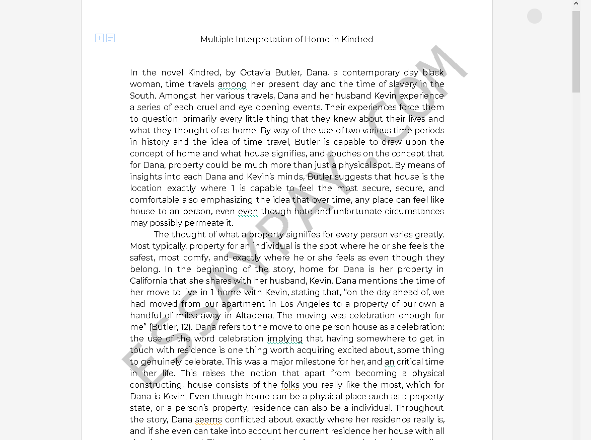 Multiple Interpretation of Home in Kindred [Essay Example], 1944 words