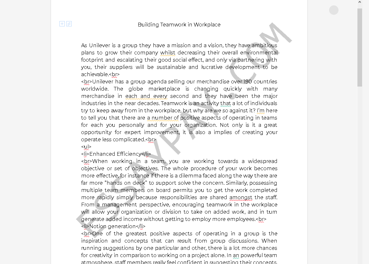 Building Teamwork in Workplace [Essay Example], 696 words EssayPay