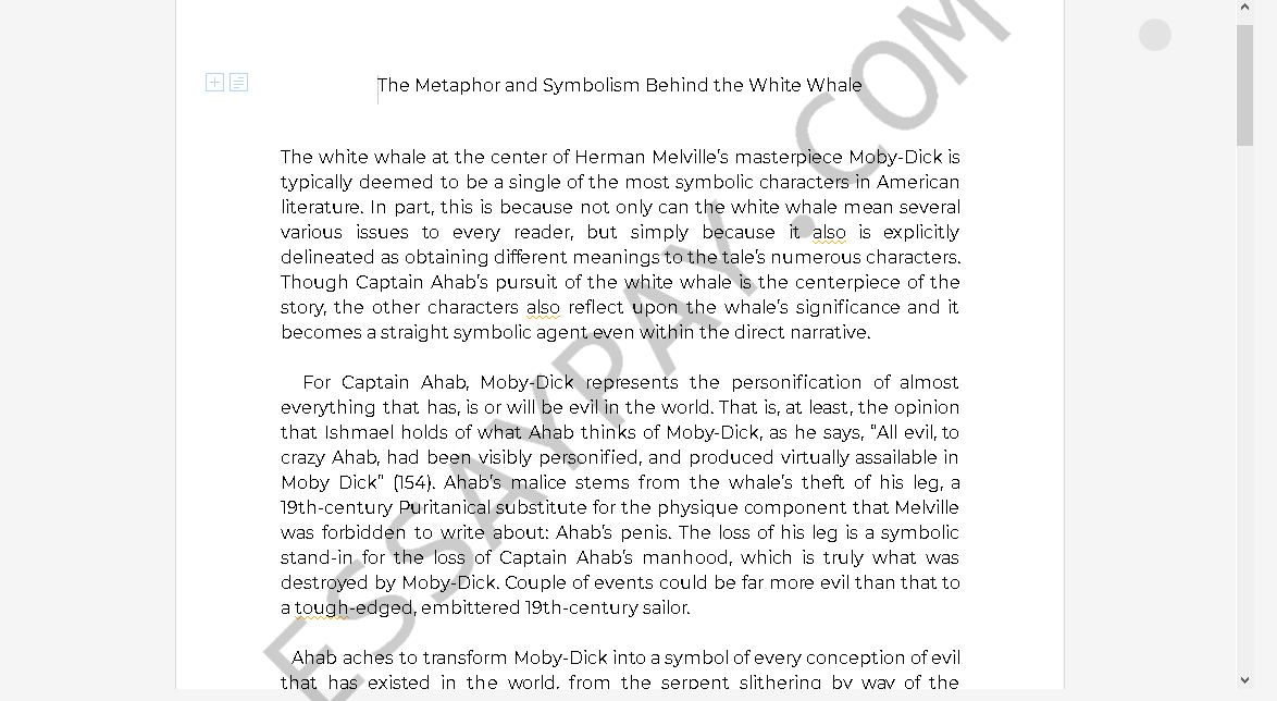 The Metaphor and Symbolism Behind the White Whale [Essay Example], 844