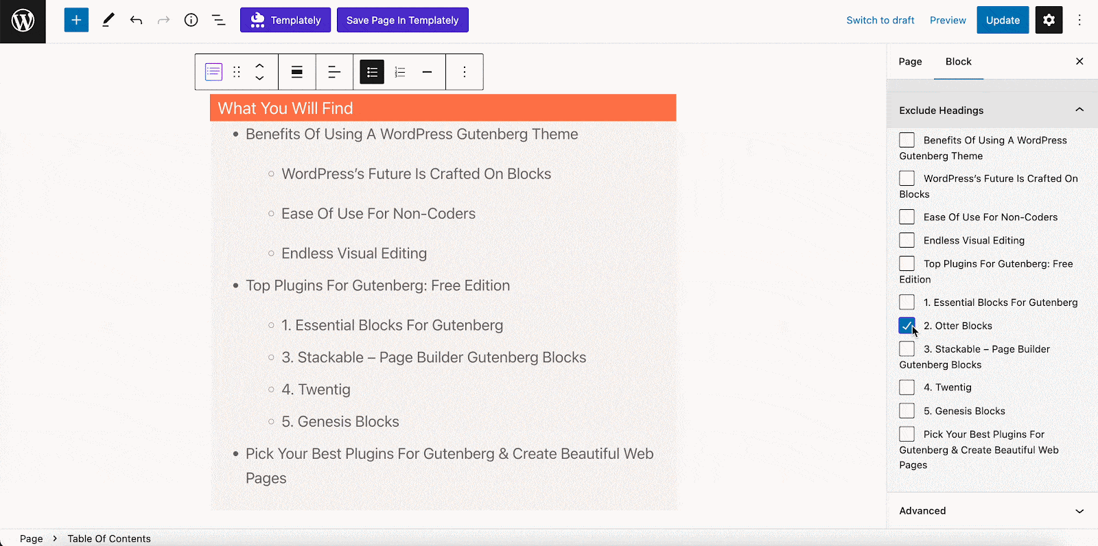 EB Table Of Contents Essential Blocks