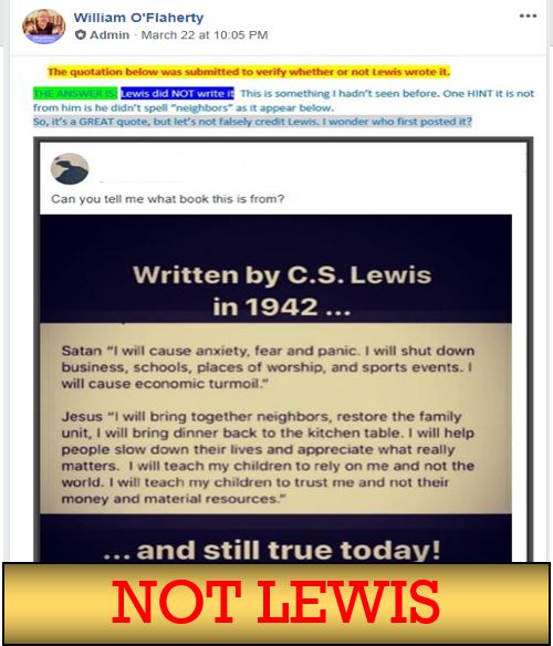 cs lewis 1942 quote Ccslq-54) 1942 Fake Lewis Quote – Satan Vs. Jesus – Essential C.s. Lewis