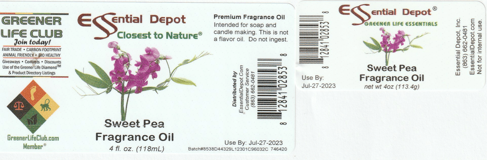 Sweet Pea Fragrance Oil 4oz Glass Bottle for Essential Depot assigned