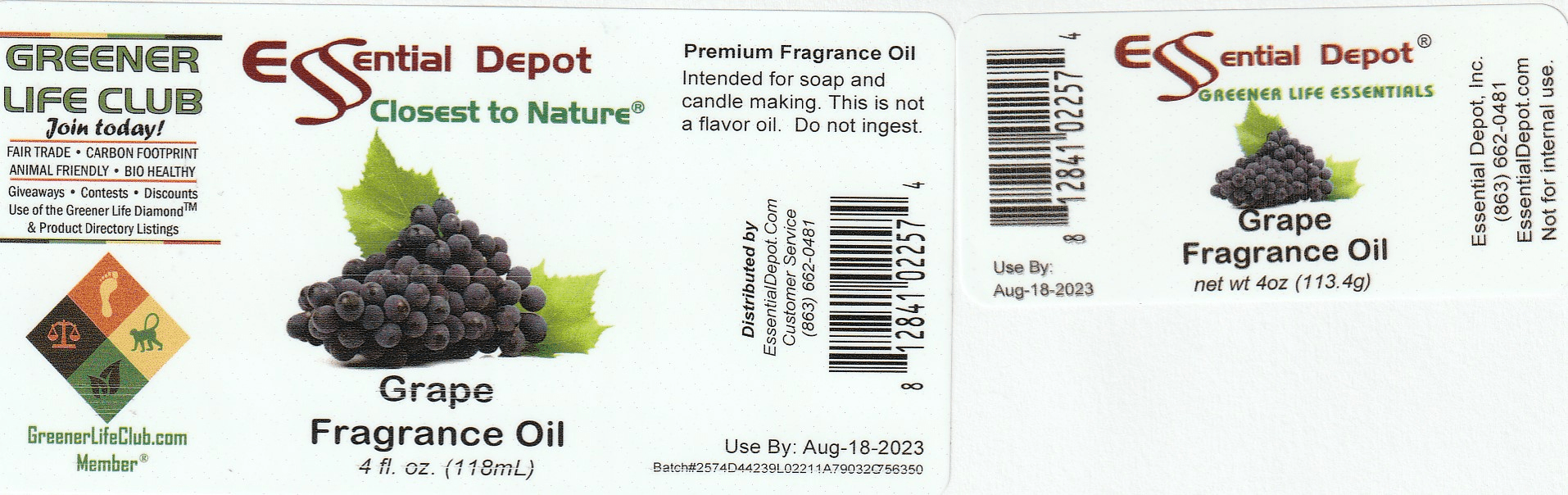 Grape Fragrance Oil 4oz Amber Glass Bottle for Essential Depot assigned