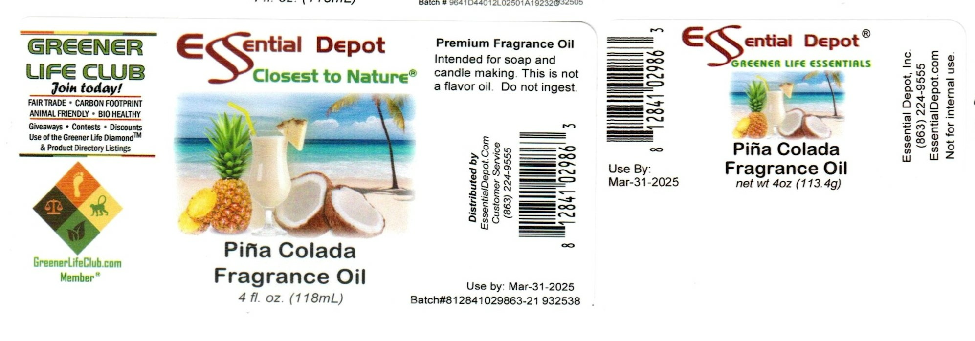 Pina Colada Fragrance Oil 4oz Amber Glass Bottle for Essential Depot