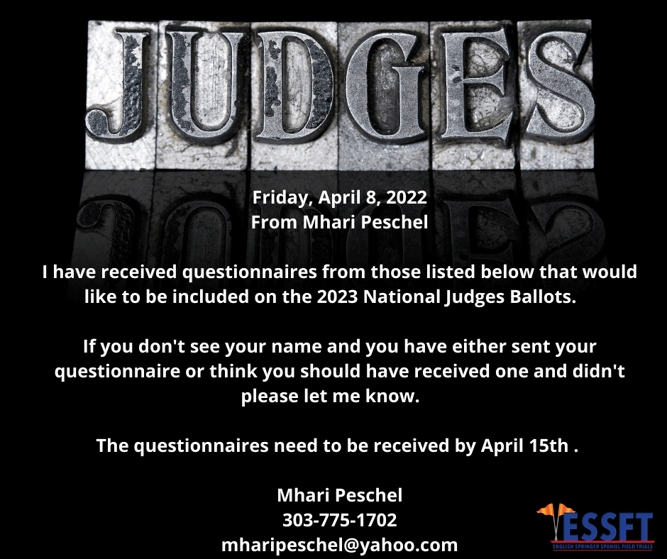 2023 Judges List Are you on it? English Springer Spaniel Field Trials