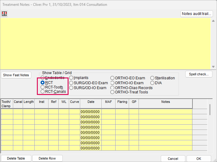 RCT Clinical Notes Tables/Grids Centaur Software