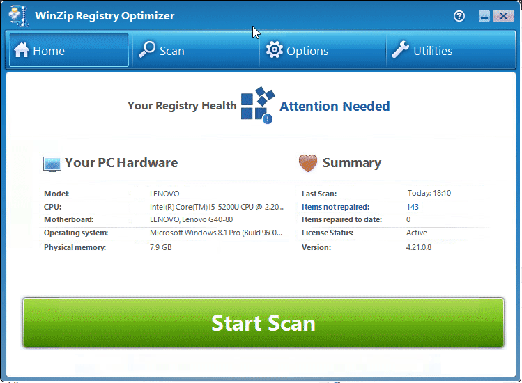 How do I use Registry Optimizer to scan for issues and repair them