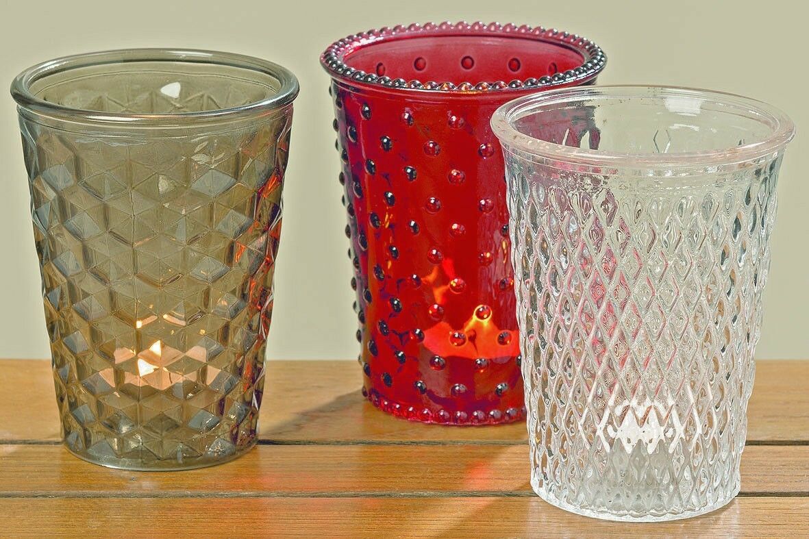 3 X BOLTZE WINDLICHT GLAS KERZENLEUCHTER TROJA ROT BRAUN KLAR 13 CM eBay