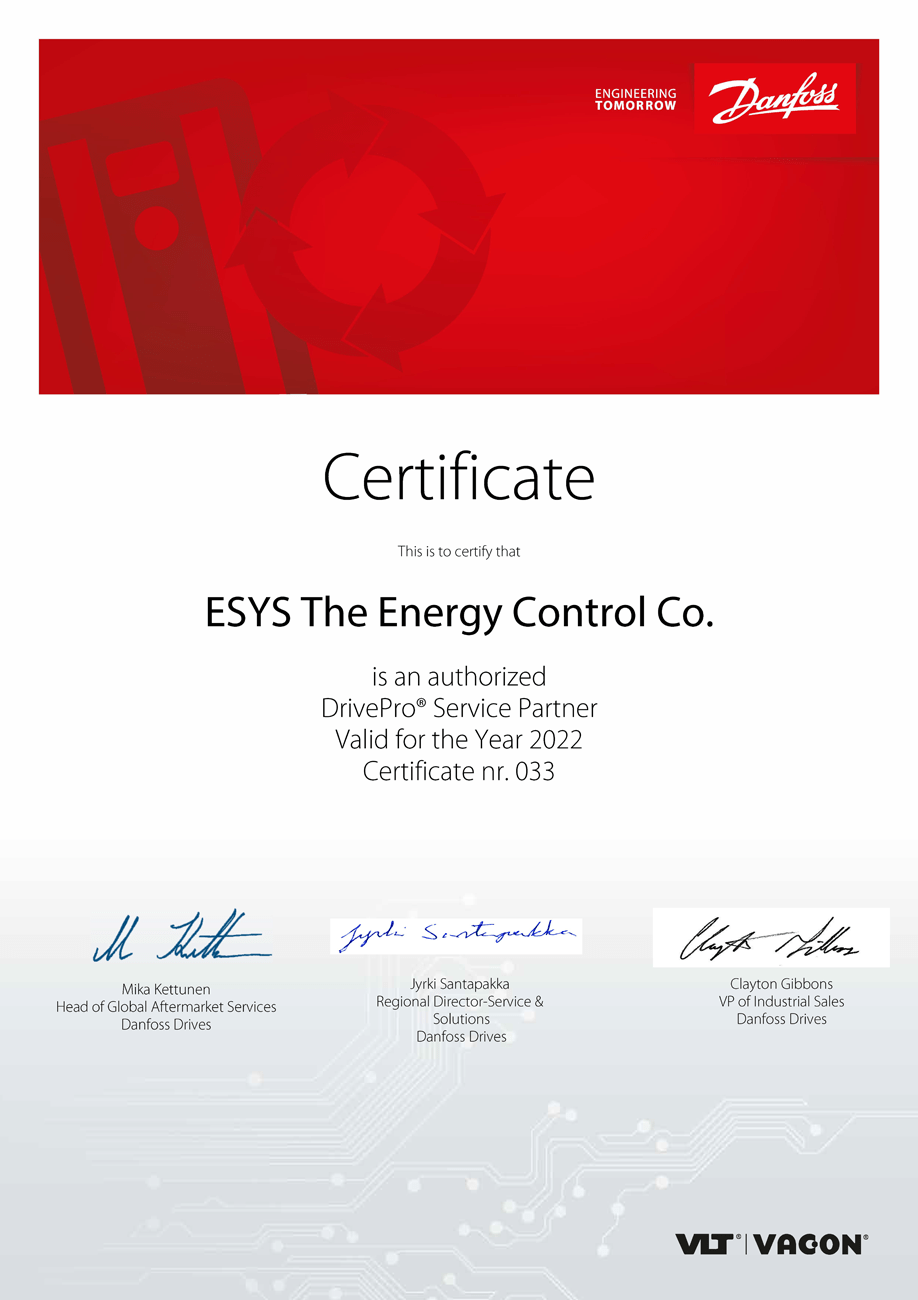 Danfoss Certified DrivePro Service PartnerEsys® The Energy Control