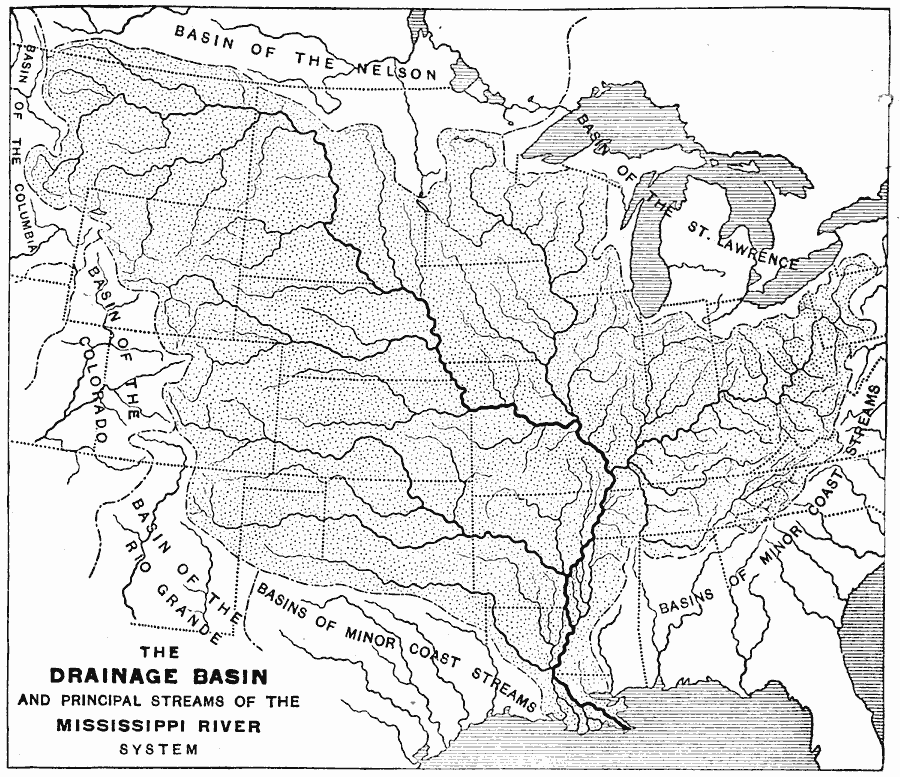 Blank Map Of United States With Mississippi River System Drainage Basin and Principal Streams of the Mississippi River System