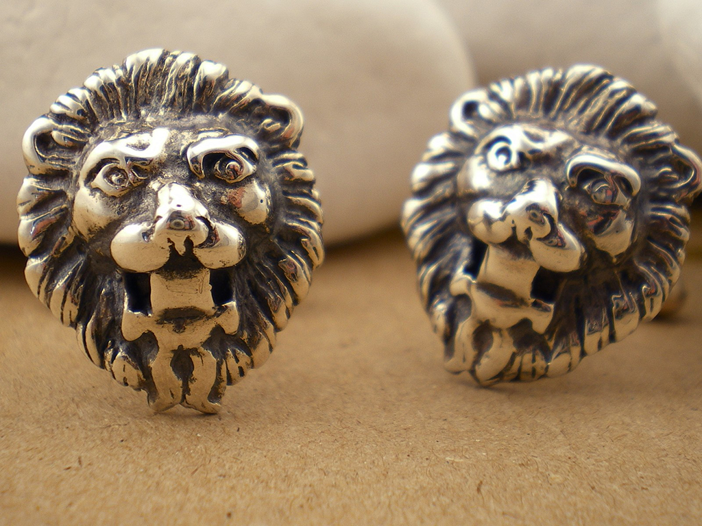 Lion's Head Sterling Silver Cufflinks by A.LeONDARAKIS • Eternal Elegance