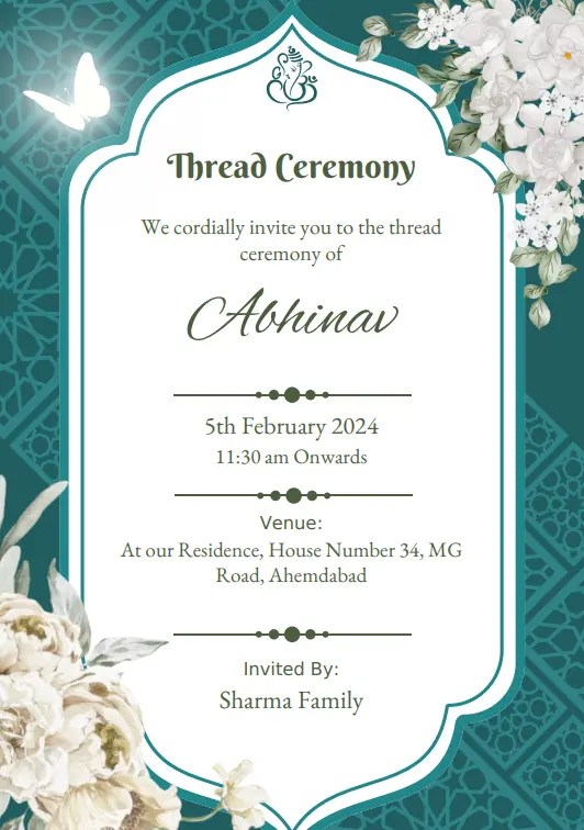 Thread ceremony invite with Golden design Eternal Templates