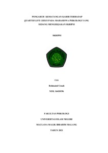 Pengaruh Kematangan Karir Terhadap Quarter Life Crisis Pada Mahasiswa Yang Sedang Mengerjakan Skripsi Etheses Of Maulana Malik Ibrahim State Islamic University