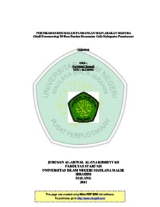Pernikahan Dini Dalam Pandangan Masyarakat Madura: Studi Fenomenologi Di Desa Pandan Kecamatan Galis Kabupaten Pamekasan Etheses Of Maulana Malik Ibrahim State Islamic University