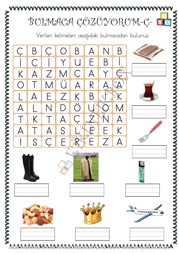 Bulmaca Çözüyorum Ç Okuma Yazma ETKİNLİKBOX