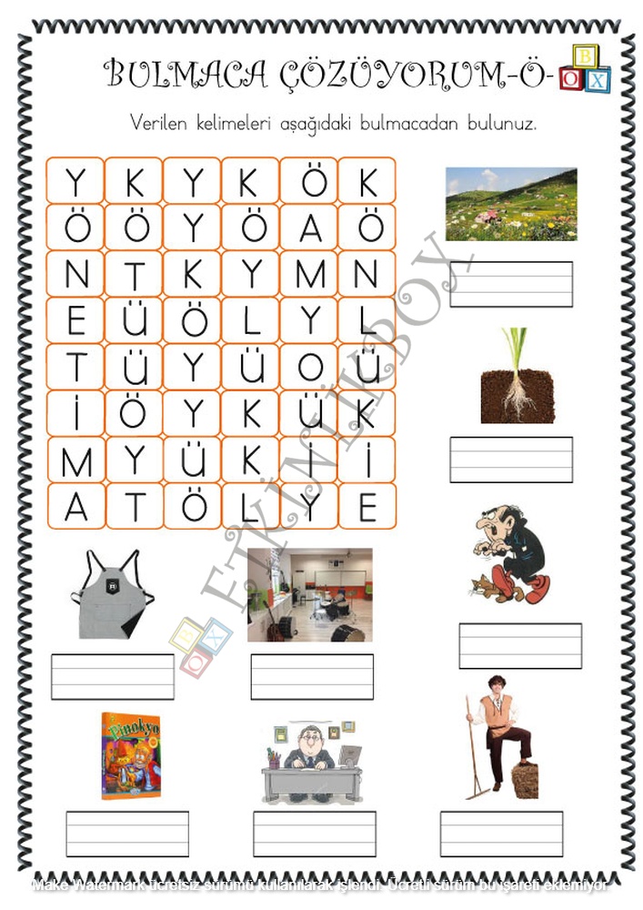 Bulmaca Çözüyorum Ö Okuma Yazma ETKİNLİKBOX