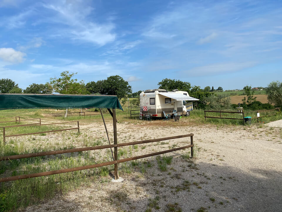 L'aire de camping car de la fattoria Bistecca de Cortona