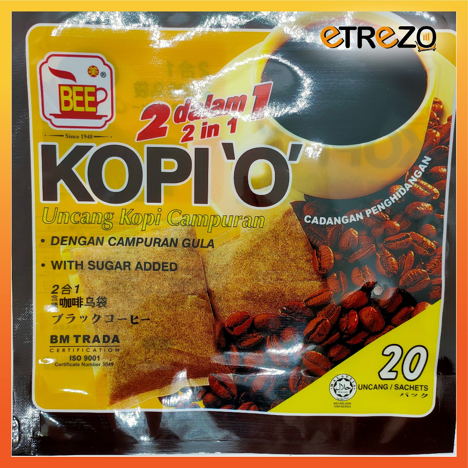 Bee PENANG 2 In 1 Kopi ‘O’ (1 Bag 26g x 20’s ) Ready