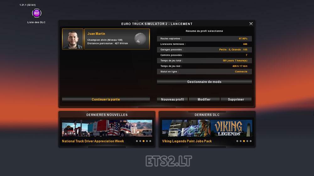 100 Save Game 1.22 ETS 2 mods