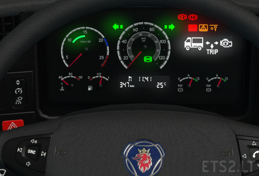 Scania RJL 5Series New Gauges R12 + Piva Display v 2.0 ETS 2 mods