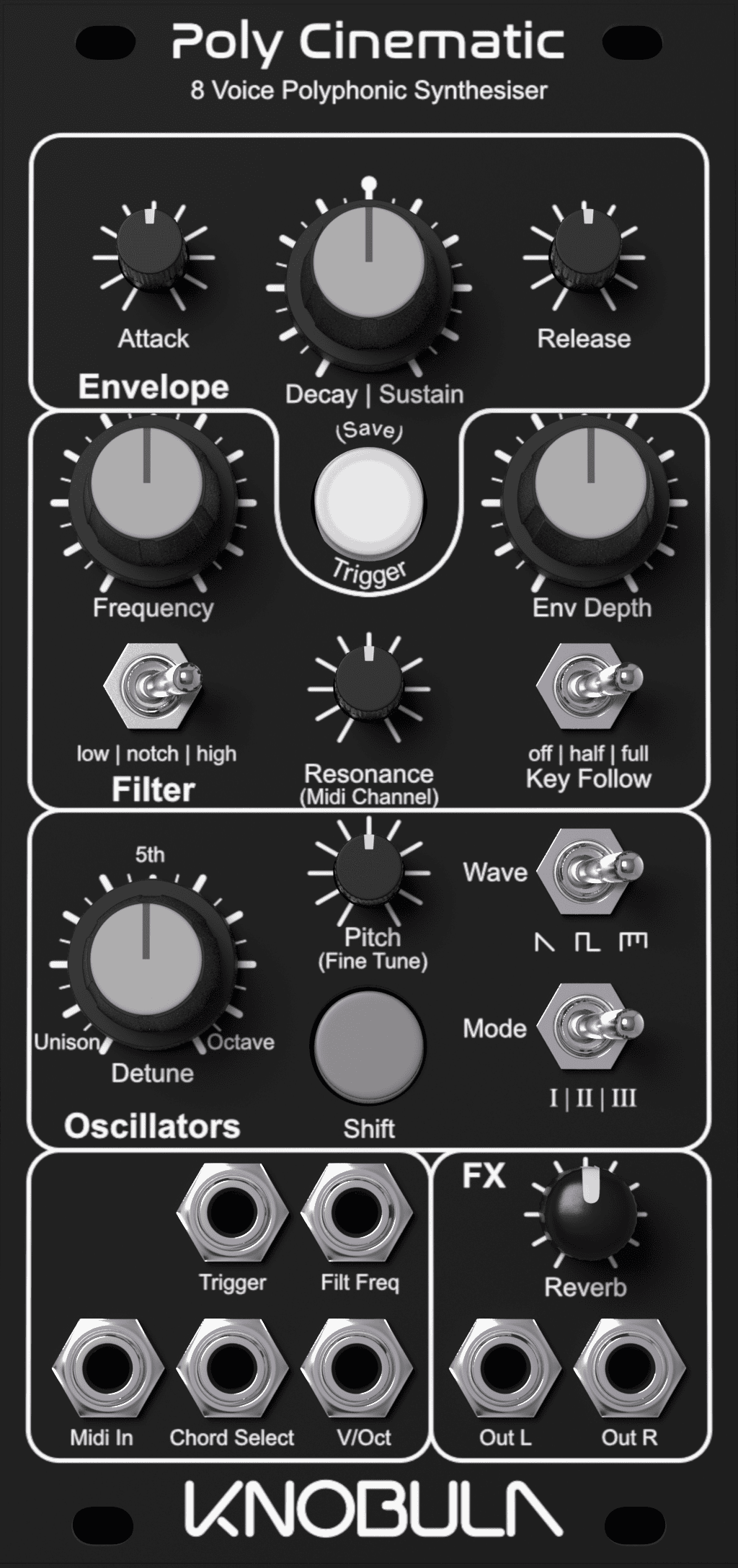 Knobula Poly Cinematic Eurorack Synth Voice Module (Black) Elevator