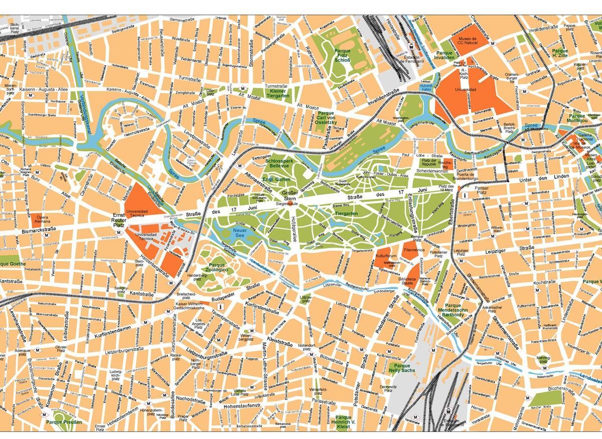 Karta Berlin Sevärdheter Mapa central berlin Berlin centrum mapa (Alemania)