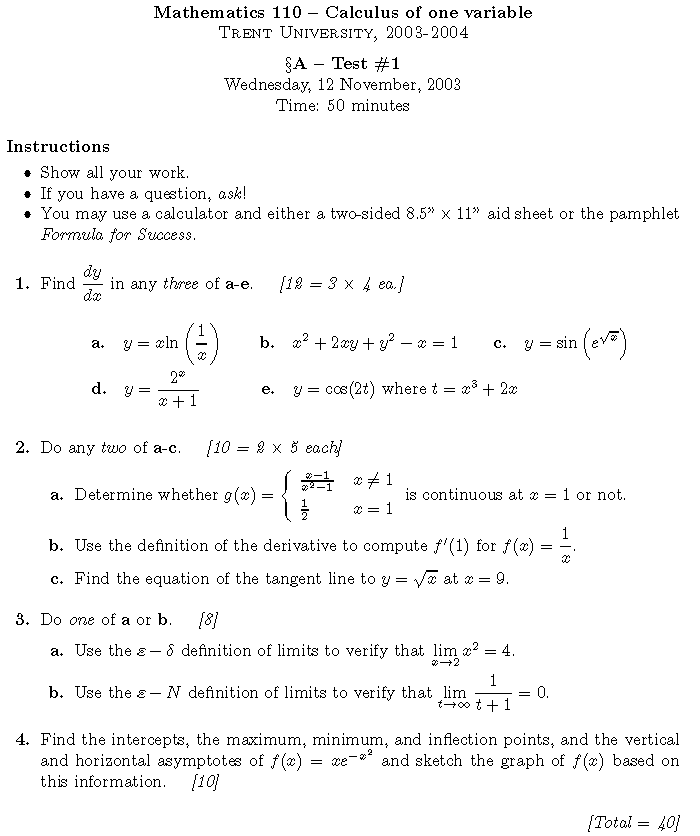 MATH 110 Section A Test 1
