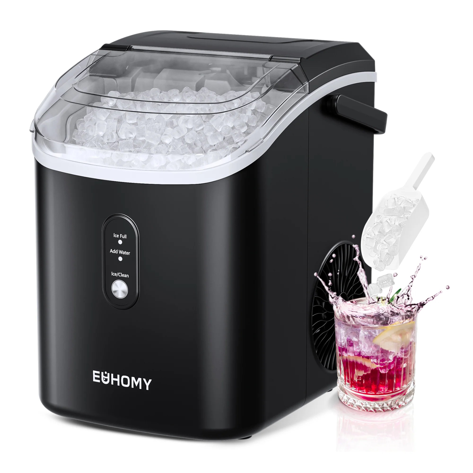 EUHOMY AutoCleaning 10'' Nugget Ice Countertop Ice Maker with Handle
