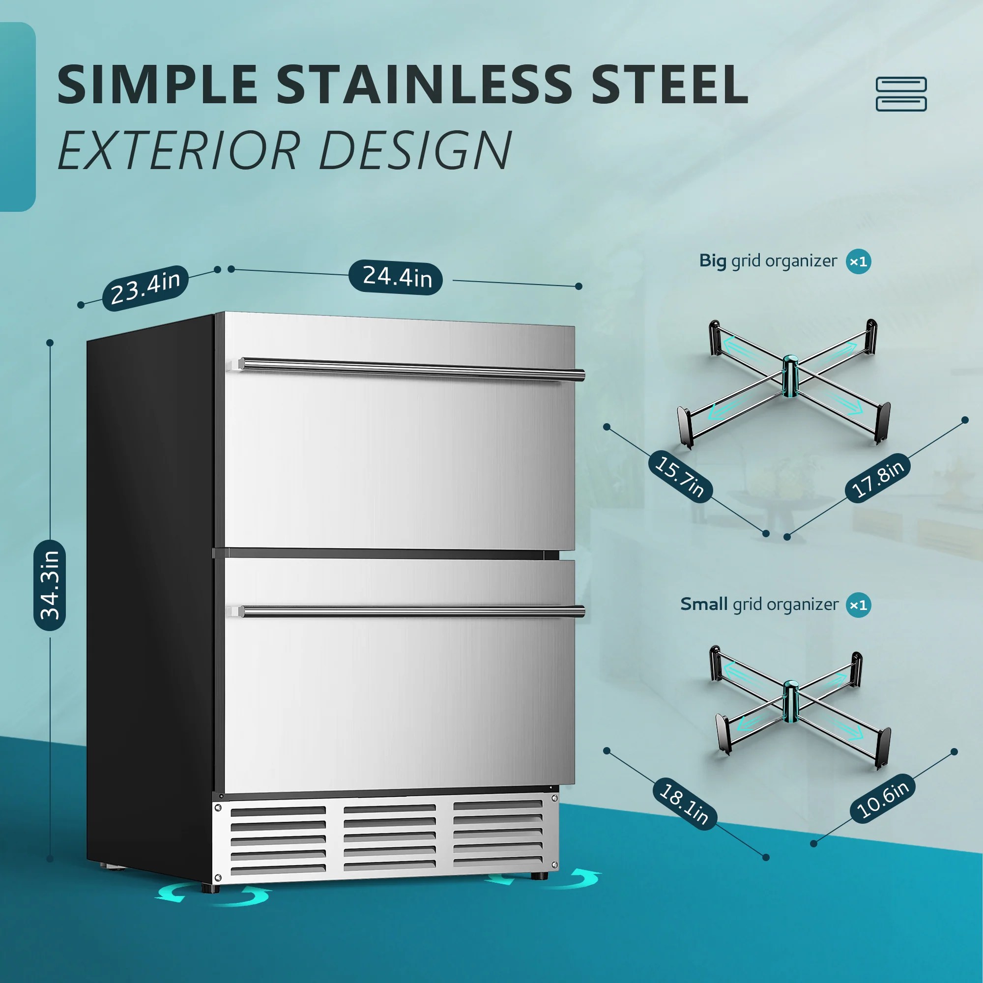 EUHOMY 24 Inch Beverage Refrigerator, 180 Can Under Counter Beer Fridg