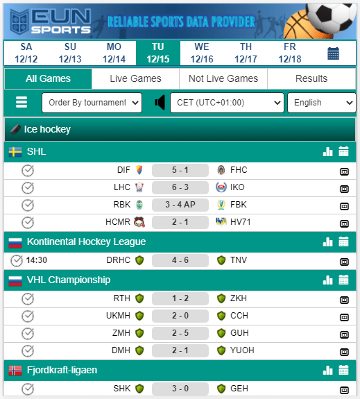 Sports Data XML Feed & API, Livescores, Standing, Fixtures EUNSports