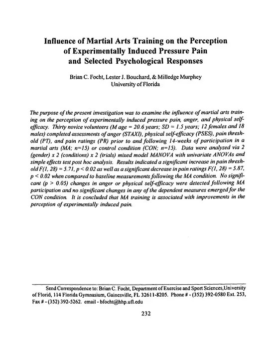 Influence of martial arts training on the perception of experimentally