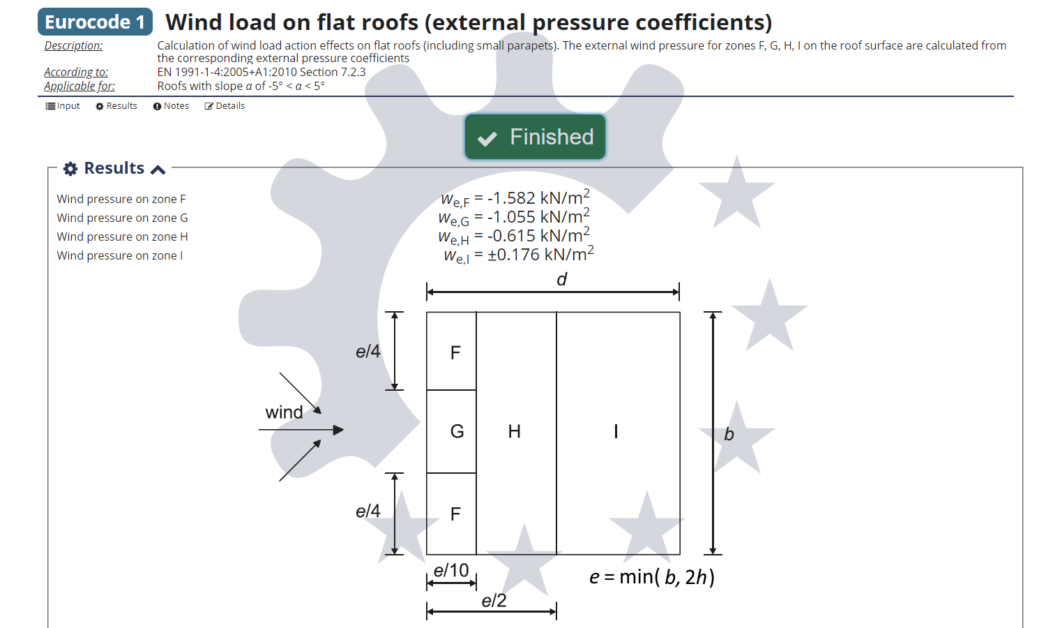 Calculation of wind pressure loads on flat roofs Eurocode 1