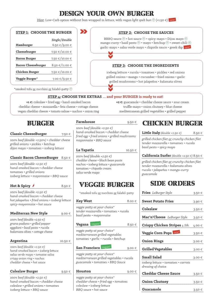 Menu Le Burger Vienna ComaBeba EU