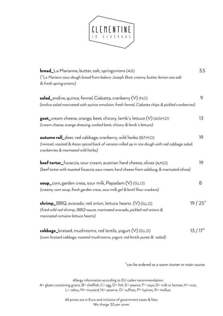Menu Clementine Vienna ComaBeba EU