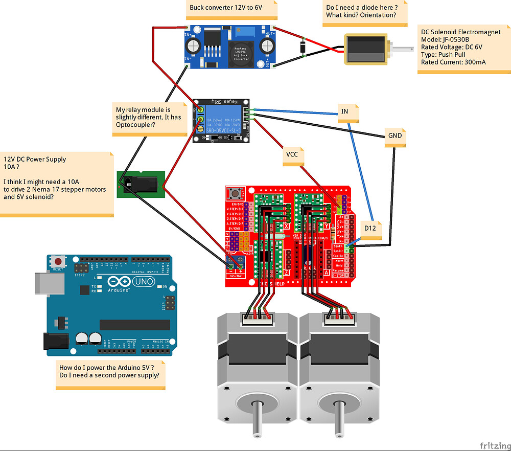 XY Plotter Wiring help needed. CNC shield, 2 stepper motors, 1