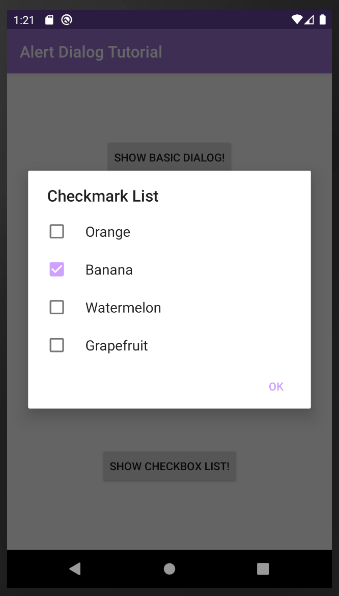 Android Alert Dialogs in Kotlin Tutorial Part 3 Dialogs with lists