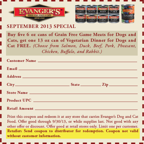 Monthly Coupon Evanger's Dog & Cat Food Company, Inc.