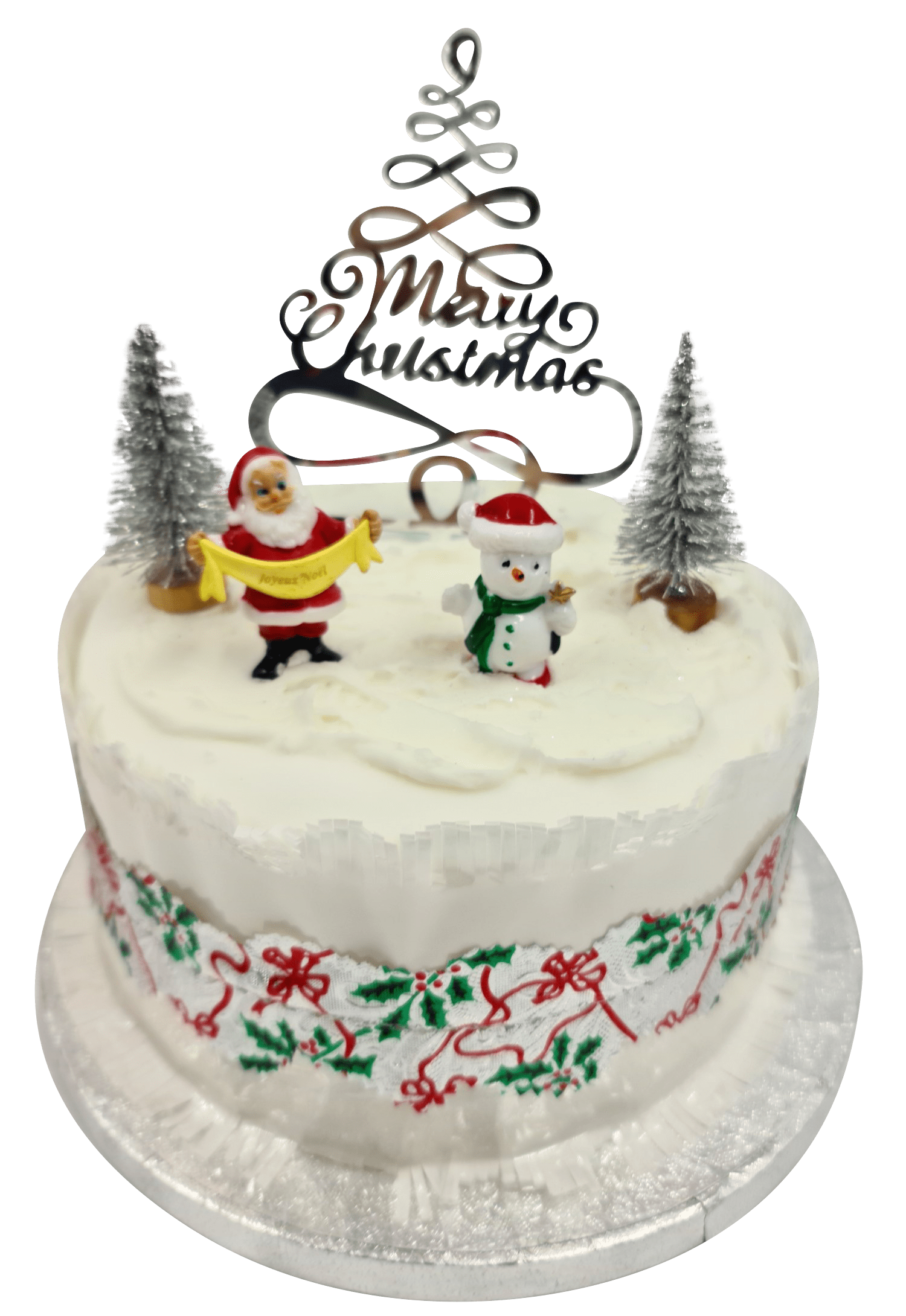 5 Piece Silver Christmas Cake Topper Set Evelay