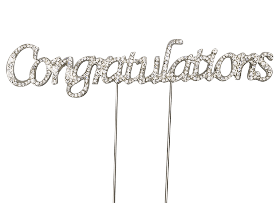 Silver Diamanté Congratulations Cake Topper Evelay