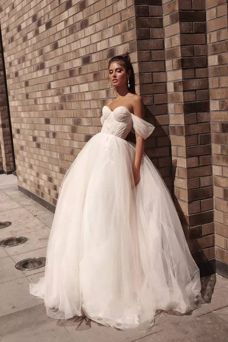 Ezra Puff Sleeve Bridal Gown Off The Shoulder Wedding Gown Evelyn Belluci