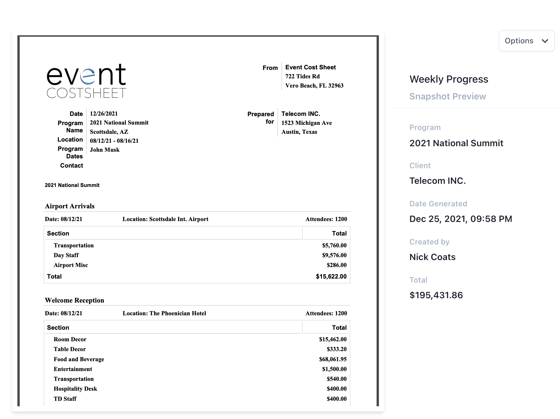 Event Cost Sheet Easiest way to manage the costs of your meeting or