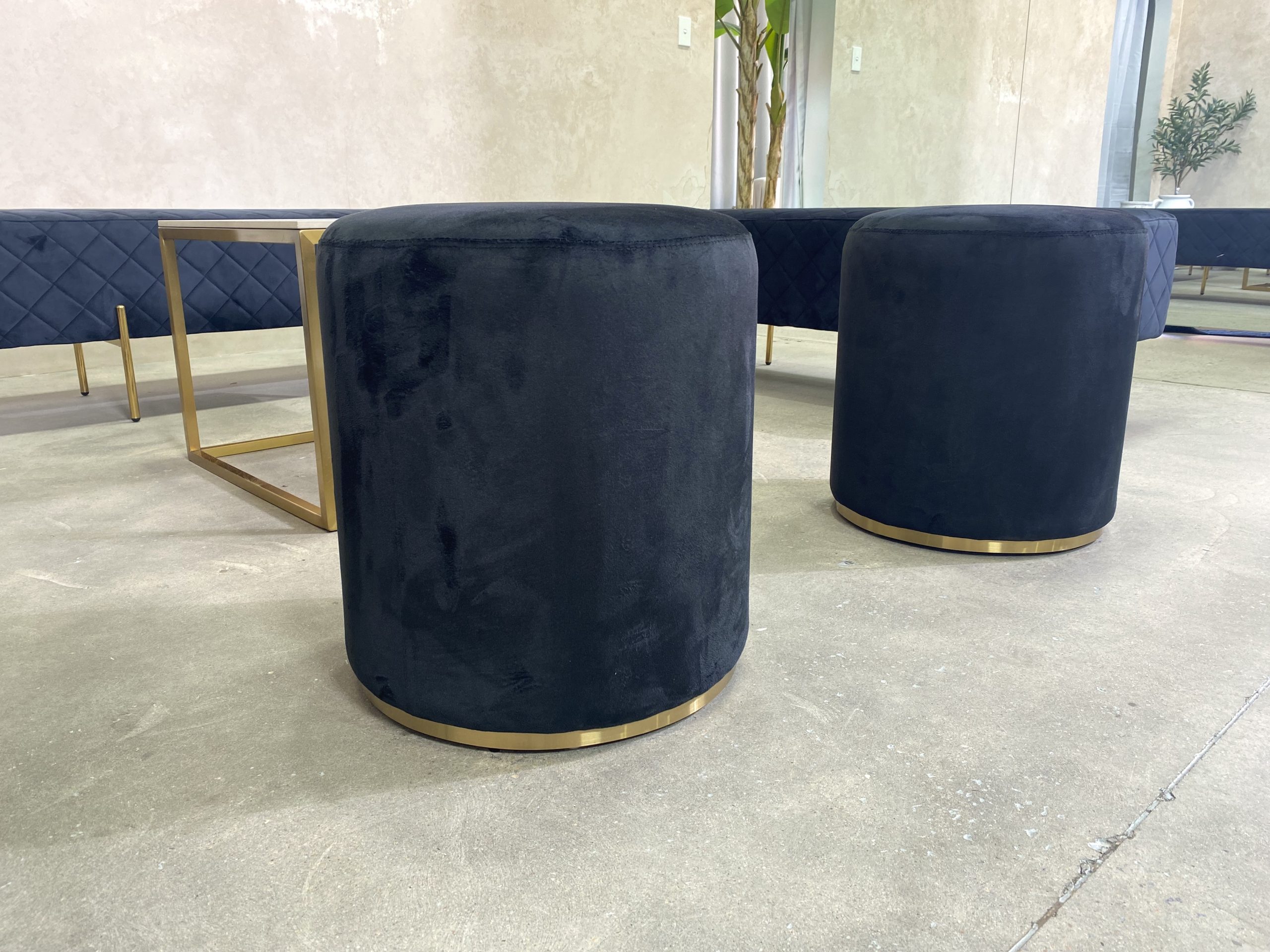 Black Velvet Ottoman Stool Hire Hire Lounge furniture in Sydney