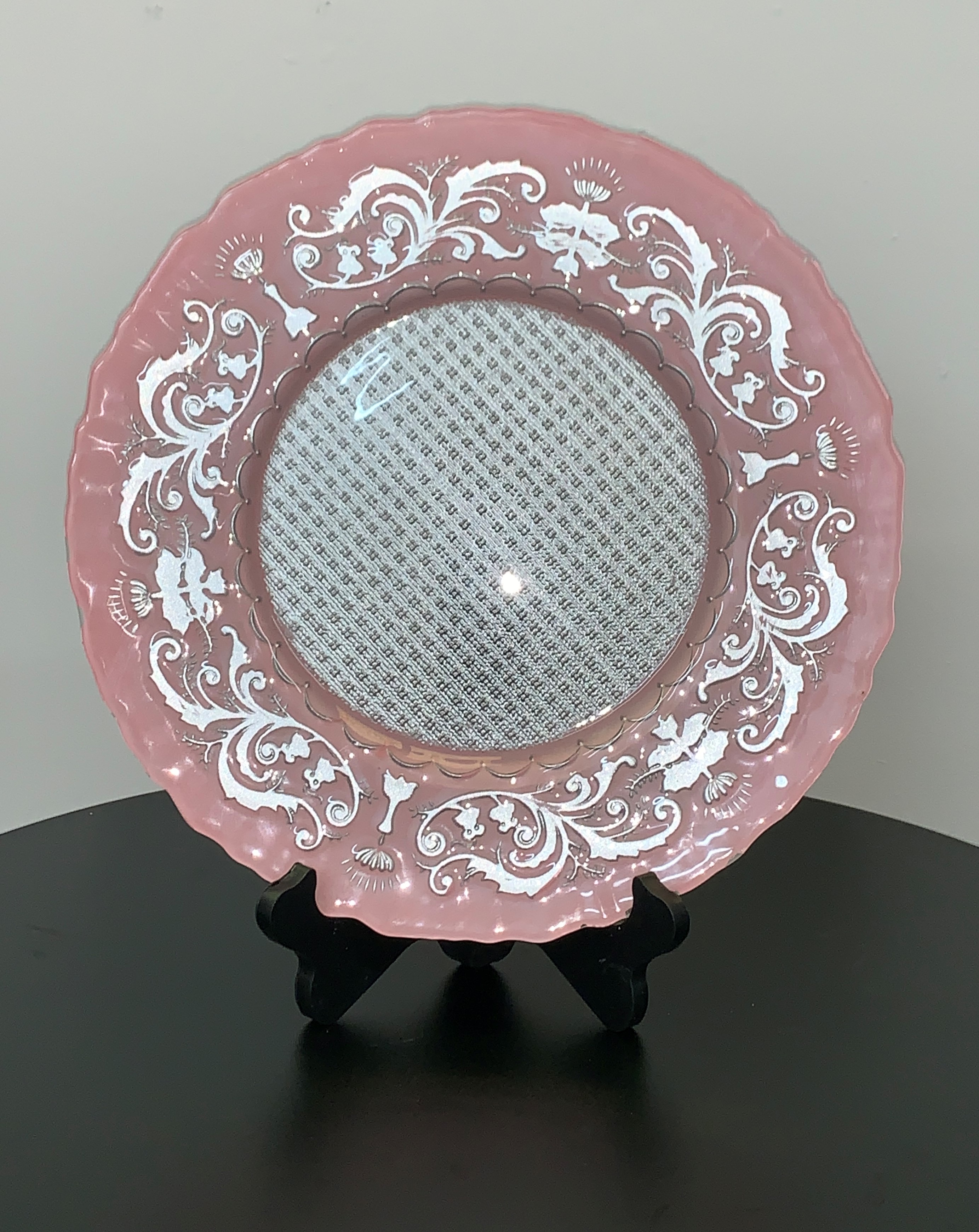 GLASS CHARGER PLATE PALE PINK ROSE VINTAGE Eventlyst